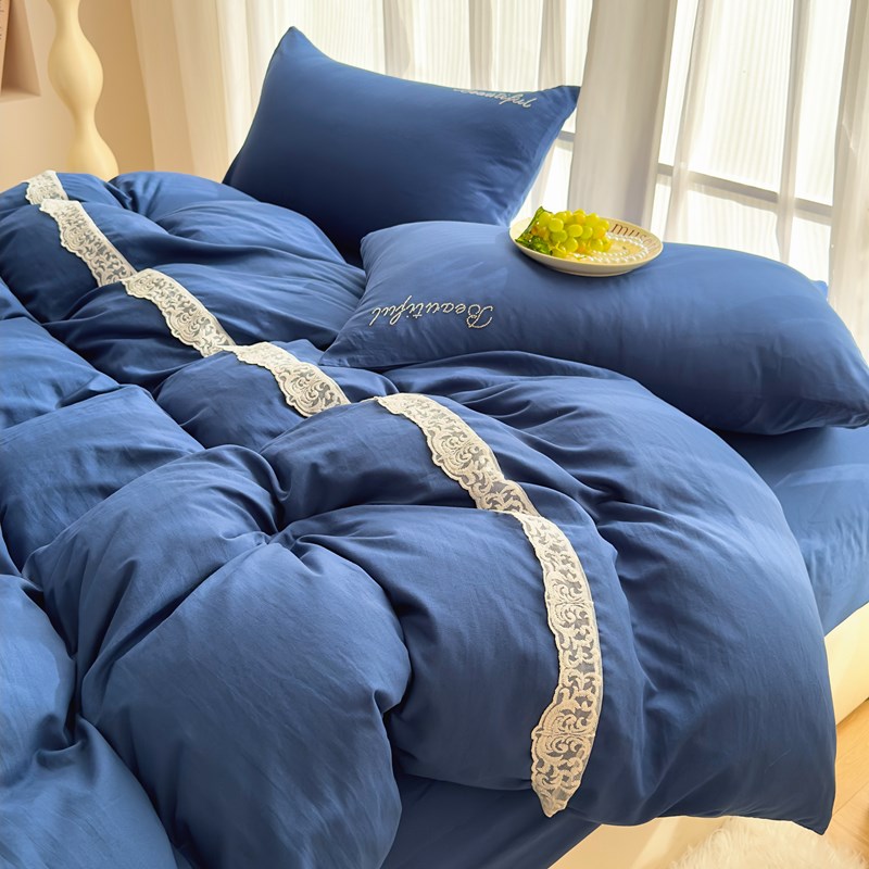 Ins法式全棉四件套床上用品纯棉被套床单花边新款学生宿舍三件套4