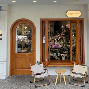 定制原木风窗户折叠推拉门窗花店甜品店服装店阳台商铺民宿门窗