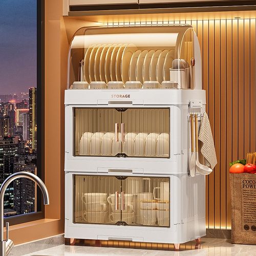 厨房碗筷收纳盒碗碟收纳架家用碗架放餐具盘子置物架沥水双层碗柜