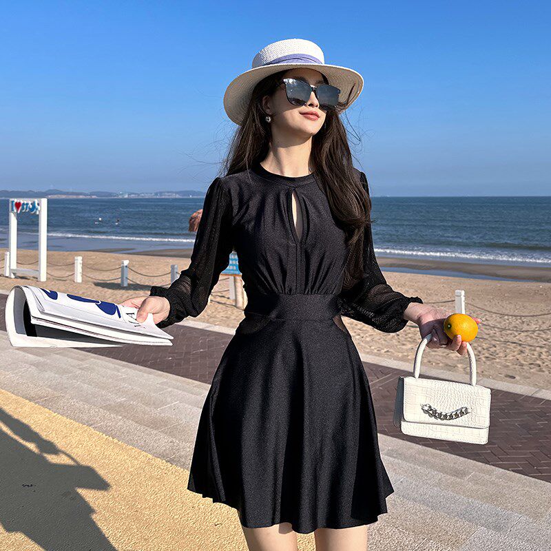 长袖泳衣女款夏连体保守微胖女孩遮肉大码高级感2024新款温泉泳装