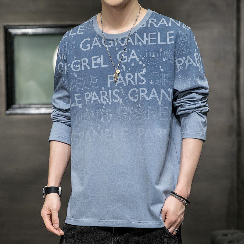 薄款外穿秋衣男士打底衫长袖T恤全棉粉色春秋季2024新款丅血t