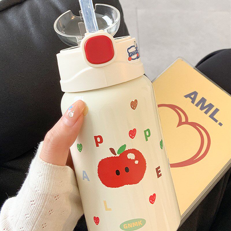 可爱保温杯女生高颜值带吸管水杯女新款2025学生小巧便携弹盖杯子