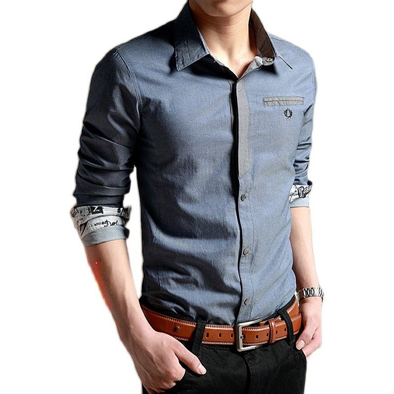 牛仔蓝衬衫男暗扣铁秋冬季加绒加厚保暖带毛潮流帅气青春活力衬衣