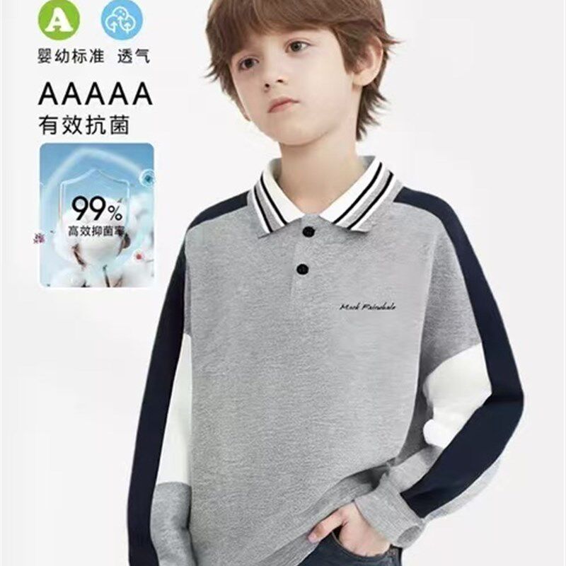 男童长袖polo衫学院风潮童2025秋季新款儿童洋R气时髦百搭秋装T恤