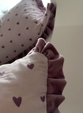 ins双层纱棉加豆豆绒紫色少女小爱心四件套1.5m1.8米冬季加厚保暖