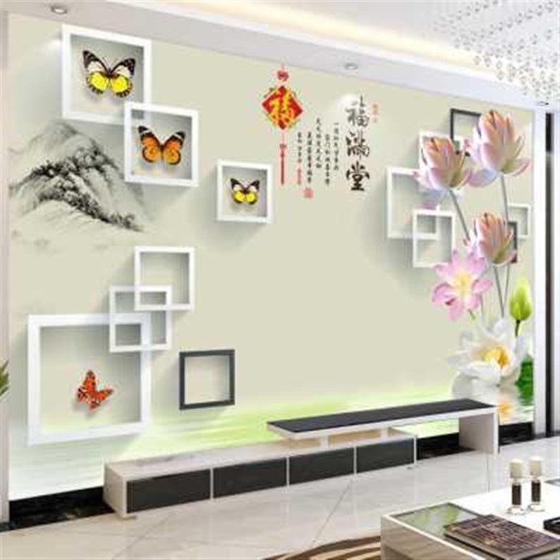 中式电视背景墙壁纸家和壁画装饰墙纸F客厅大气8d立体影视墙布自