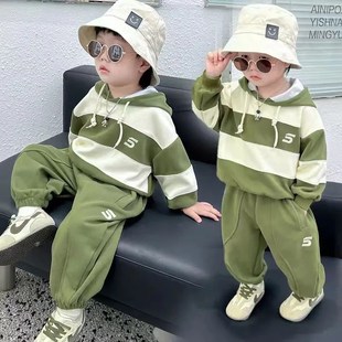 套装 小男孩洋帅气连帽两件套宝宝秋季 潮 男童2024新款 儿童春秋套装