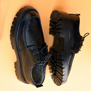 二棉皮鞋男加绒通勤港风厚底增高大头德比鞋男高级感冬季保暖男鞋