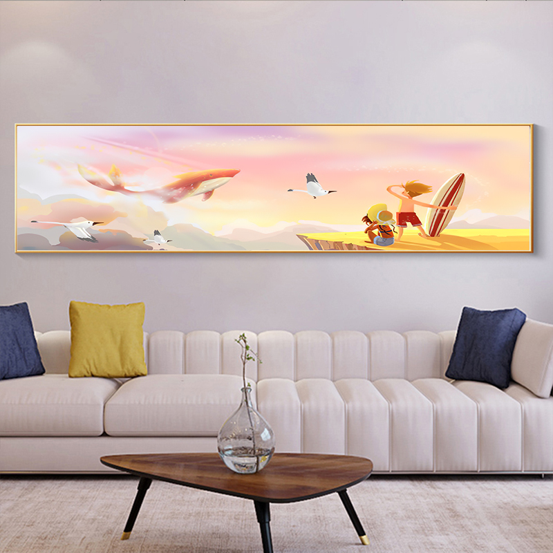 CTH-9007简约卧室装饰画儿童房卡通温馨床头挂画房间梦幻鲸落壁画