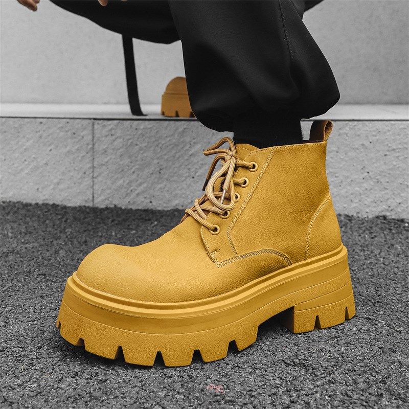 马丁靴男款秋冬季增高工装机车风超火皮靴大头高级感短靴9133-Y