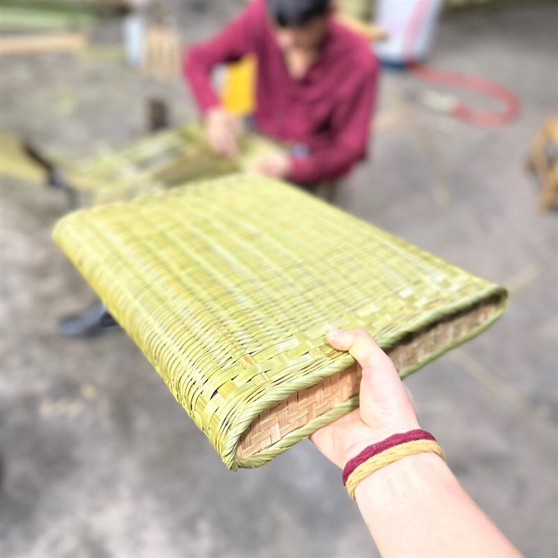 手工竹编单人办公室坐垫凉垫上班族学生坐垫凉垫(配枕套和凉扇)