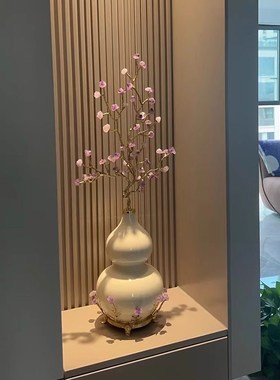 新中式紫水晶发财树高级感葫芦摆件客厅玄关入户装饰紫气东来