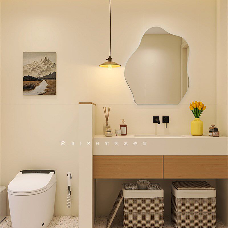 水磨石瓷砖地砖600X1200浴室砖防滑墙砖瓷砖奶油风格彷水磨石