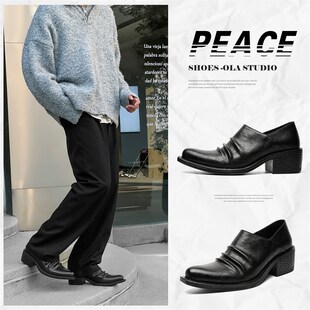 皮鞋男女款小众翘头模特巫师鞋子厚底增高走秀潮款尖头休闲德比鞋