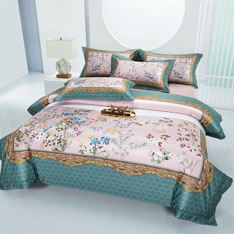 高端华贵欧式贡缎全棉四件套印花纯棉被套床单氛围感主卧床上用品,床上用品,床品套件/四件套/多件套,淘宝优惠券,粉丝福利购,淘宝优惠卷