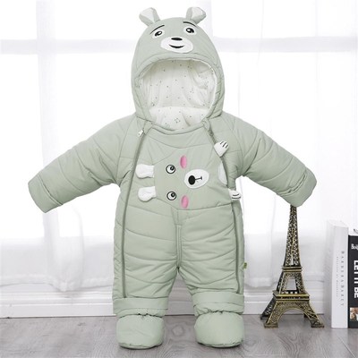 新生儿冬季羽绒棉连体衣婴儿加厚外出服棉衣套装宝宝包脚保暖抱衣