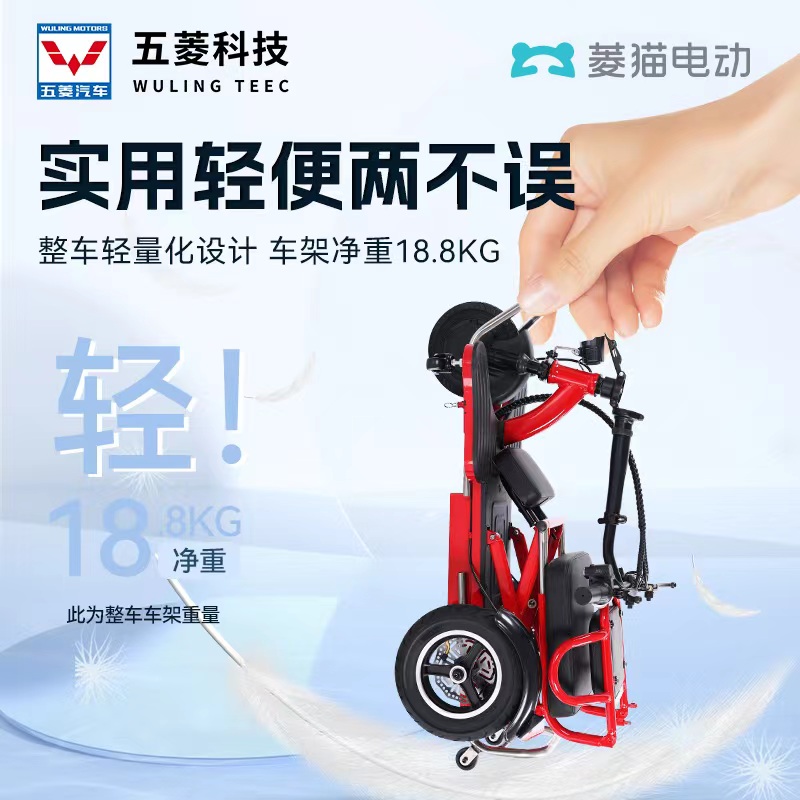 五菱菱猫1电动折叠双人三轮车四轮小型轻便自行车老年残疾人