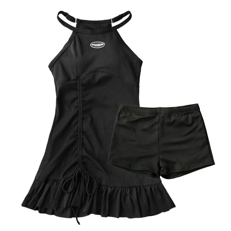 分体泳衣少女防走光平角裤泡温泉游泳馆小胸不空杯简约风女孩泳装