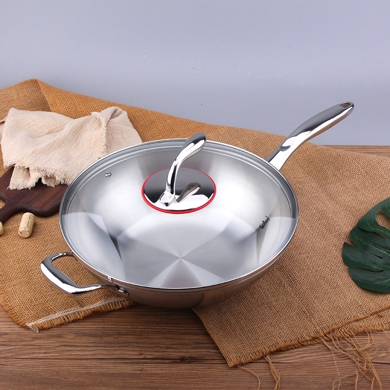 菲仕朗18/10不锈钢炒锅无油烟不粘锅炒菜锅燃气电磁炉适用30-32cm