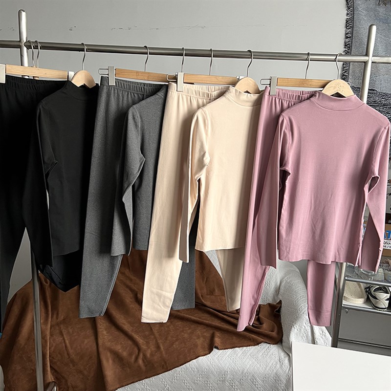 无痕发热 秋冬女款半高领保暖内衣套装秋衣秋裤打底棉毛衫