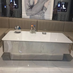 KTV酒吧不锈钢卡座发光茶几酒店会所大理石钢化玻璃轻奢桌子定制