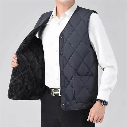 苏鸿精选秋冬季男士棉马夹加绒加厚B保暖马甲内外同色修身商务坎