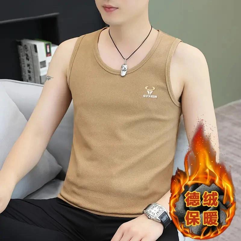 迈潮服饰店秋g冬加厚双面绒德绒修身男士保暖背心内穿打底衫