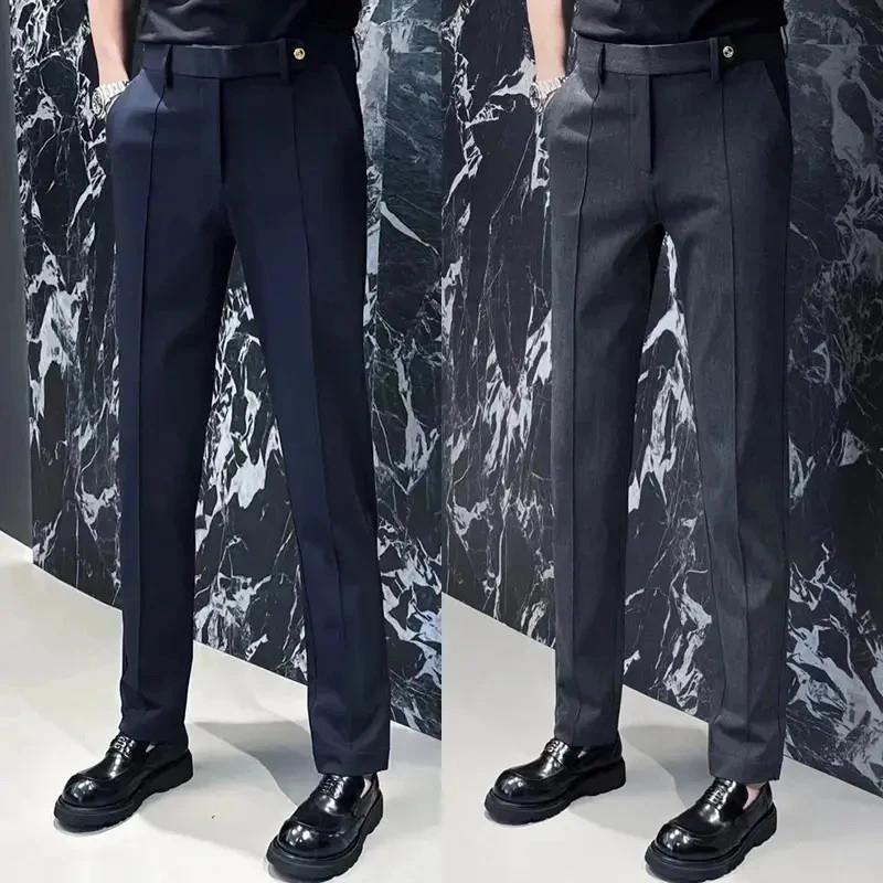 文福轻奢秋冬重磅定制男士时w尚休闲裤高定明线西裤欧货修身潮