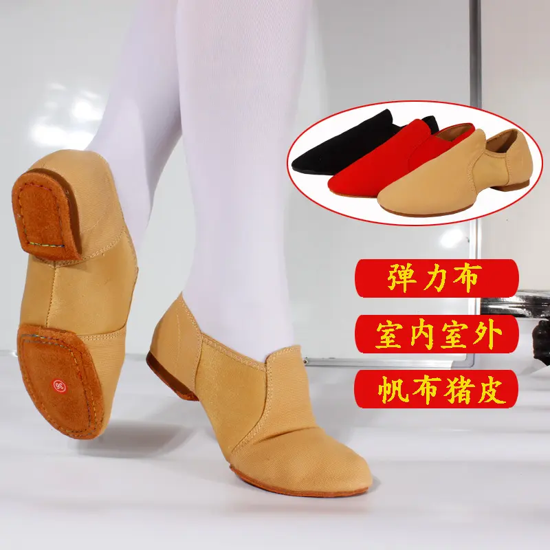 舞蹈鞋女成人软底爵士舞弹力布帆布室外跳舞练功鞋低跟广场舞芭蕾