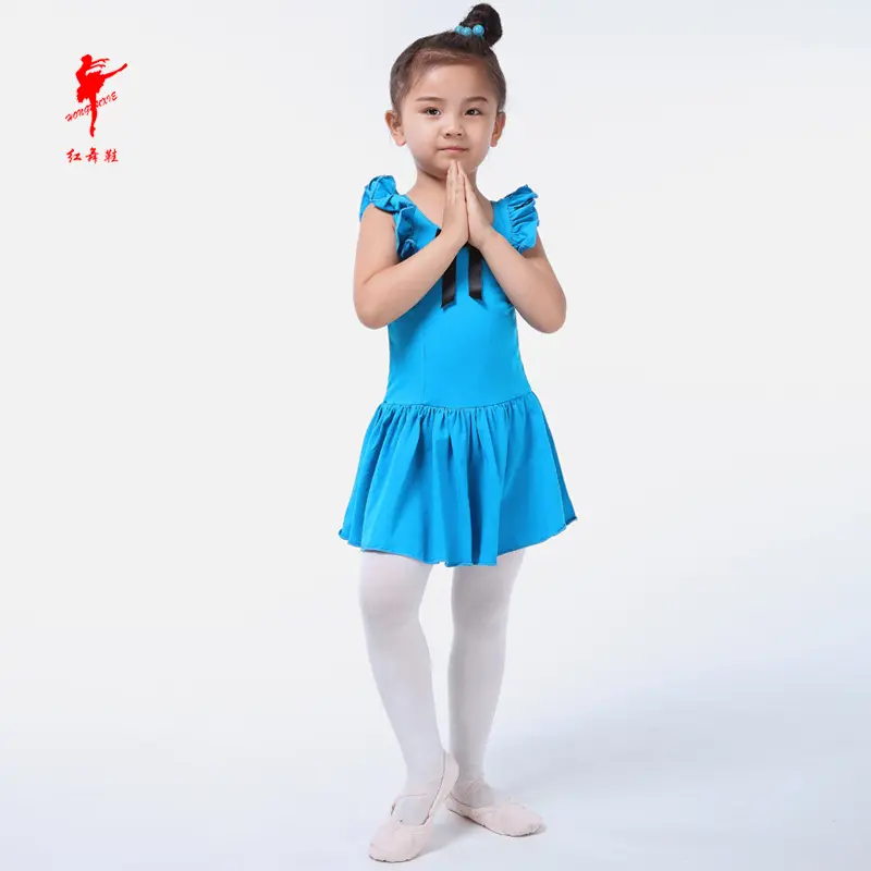 红舞鞋舞蹈服女儿童舞蹈练功裙开裆扣棉蝴蝶结无袖体操裙女童5401