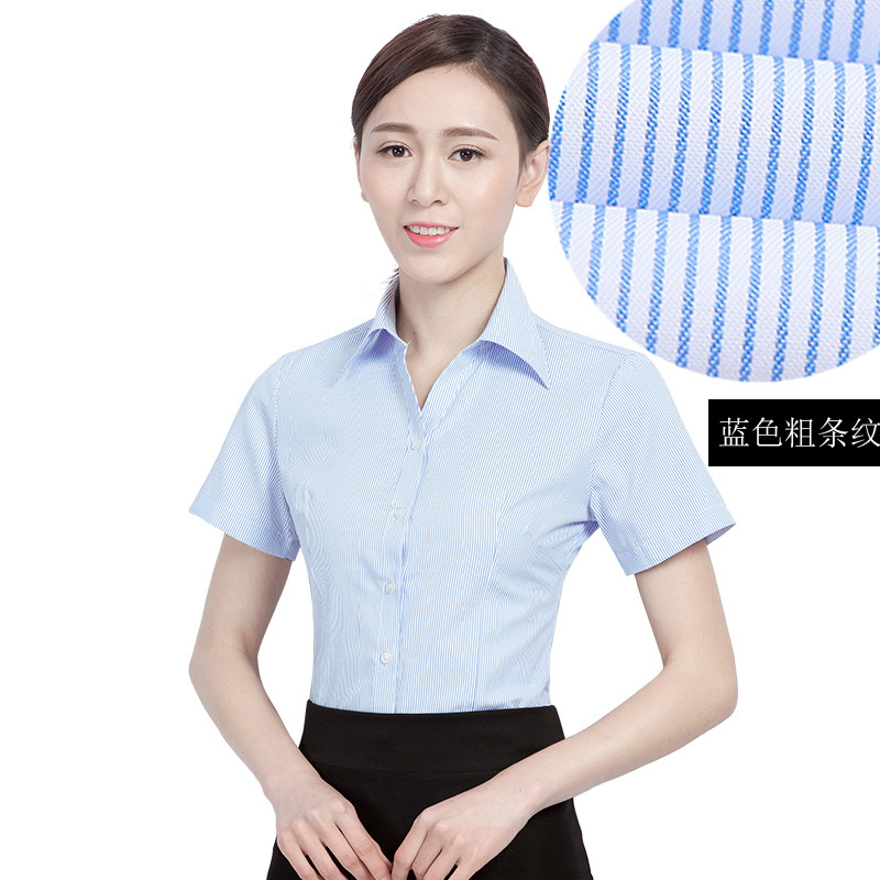 春女衬衫白底蓝竖条纹工