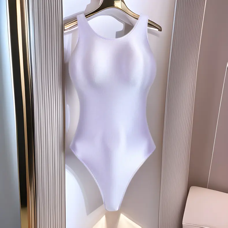 紧身连体服光泽丝纯色打底圆领体服塑身丝滑高叉舍宾形体体操泳衣