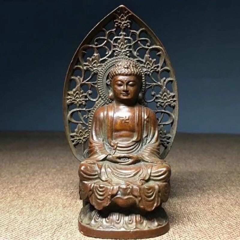 古玩老物件收藏佛光普照大日如来合金做旧老铜佛古董旧货佛祖摆件