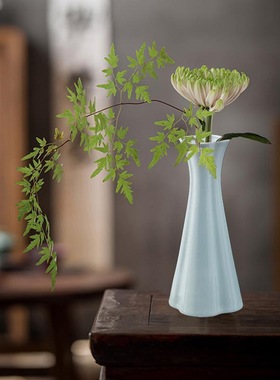 青瓷花瓶花插观音细口瓶长颈陶瓷摆件禅意桌面复古玉净瓶白瓷小瓶