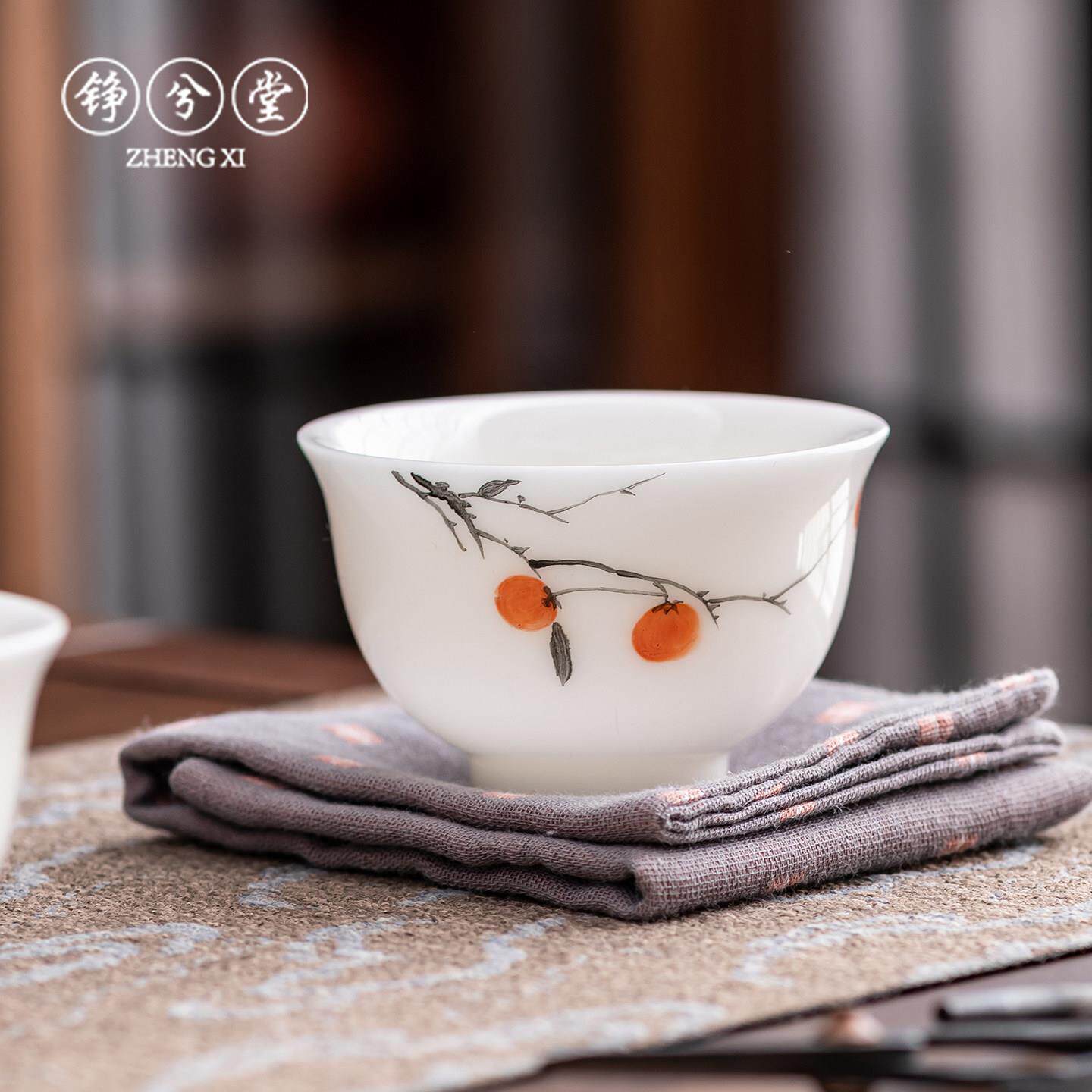 铮兮堂冰种玉瓷纯白瓷手绘主人杯子高档品茗杯个人陶瓷喝茶杯茶具