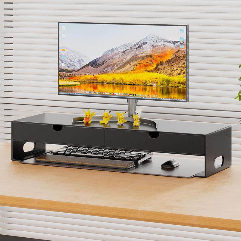 电脑增高架办公室工位支架双层桌面笔记本台式显示器收纳带抽屉