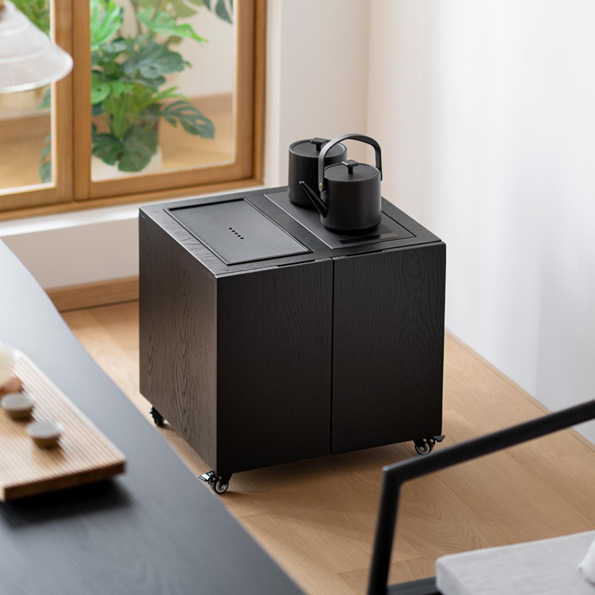 白蜡木榻榻米茶几实木边几阳台可移动小茶台可自动上水矮款茶水柜