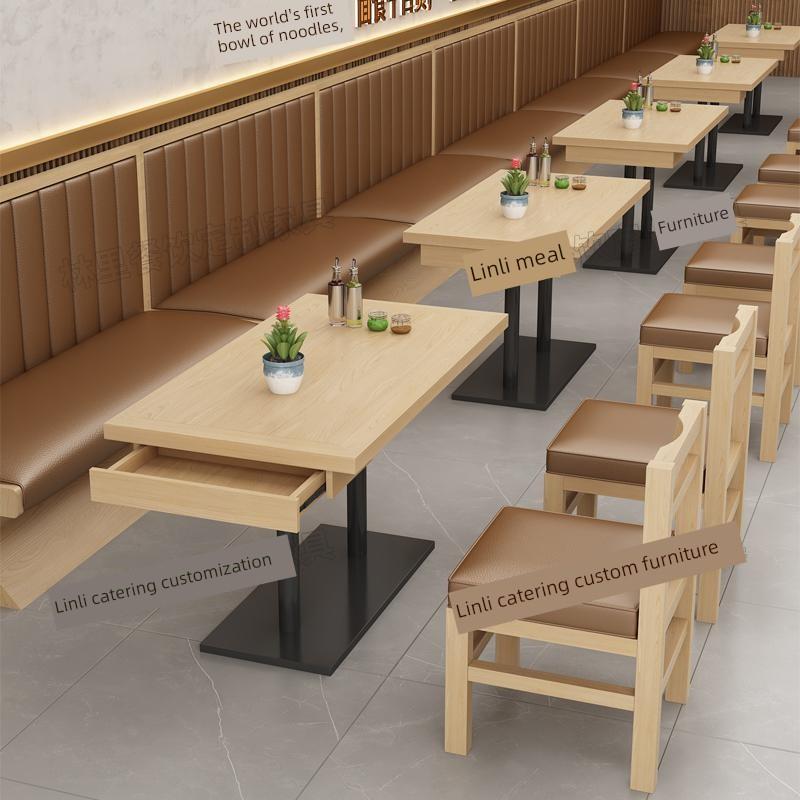 定制米村拌饭商用桌椅小吃店快餐店餐厅面馆餐桌椅靠墙卡座组合