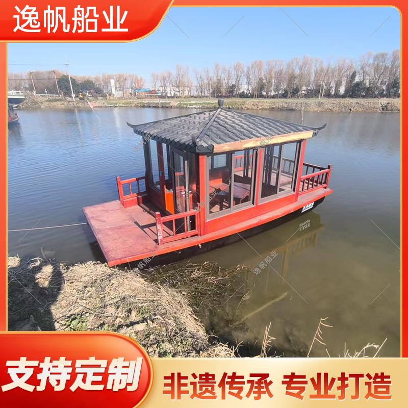 木船画舫彷古实木玻璃钢景区水上婚礼餐饮喝茶自驾电动观光旅游船