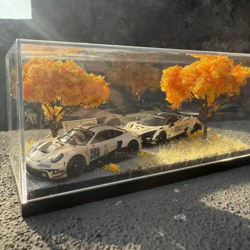 1:64秋天场景小比例车模场景压克力展示盒模型(不含车模)
