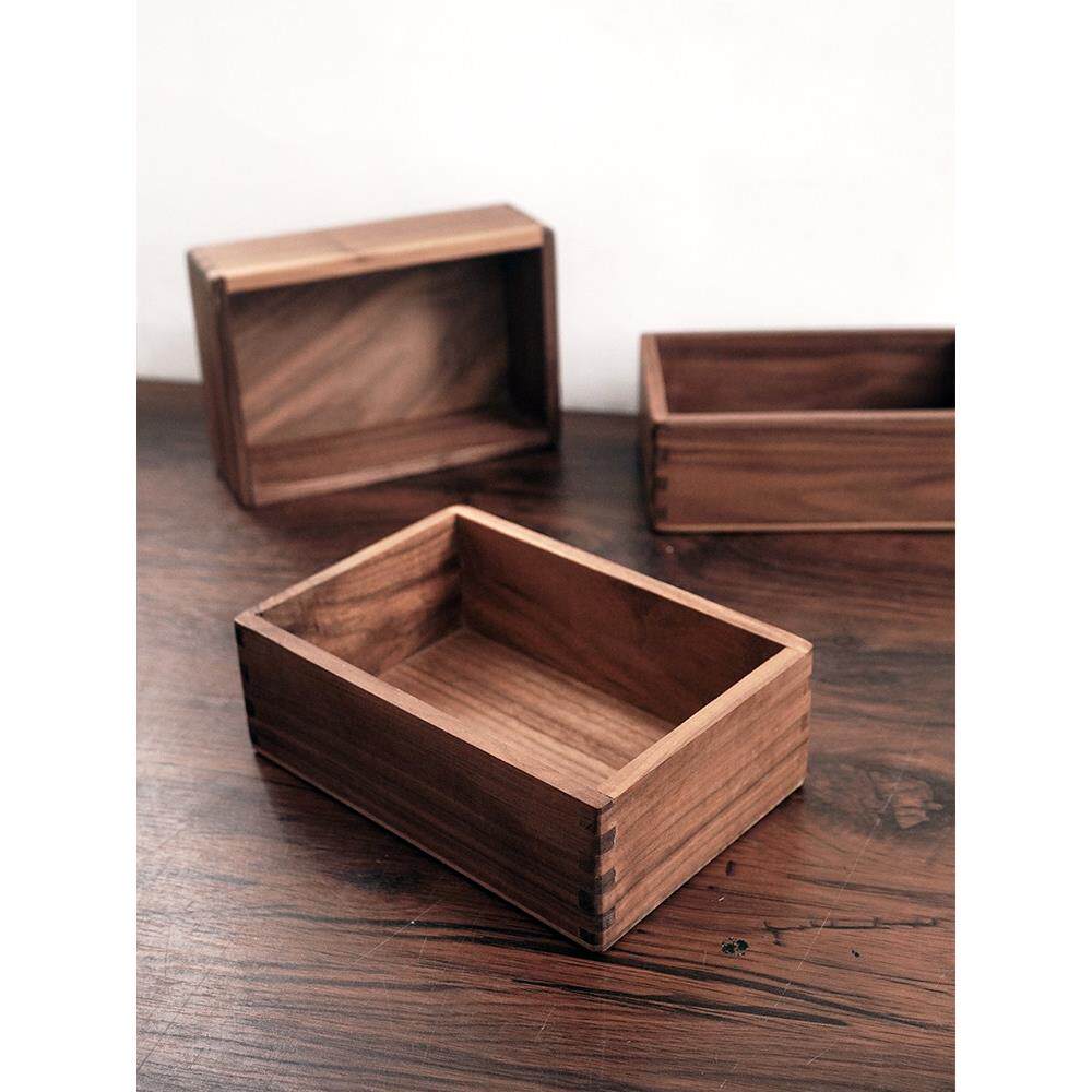 北美黑胡桃实木收纳盒玄关整理盒数据线桌面小型收纳筐充电器盒子