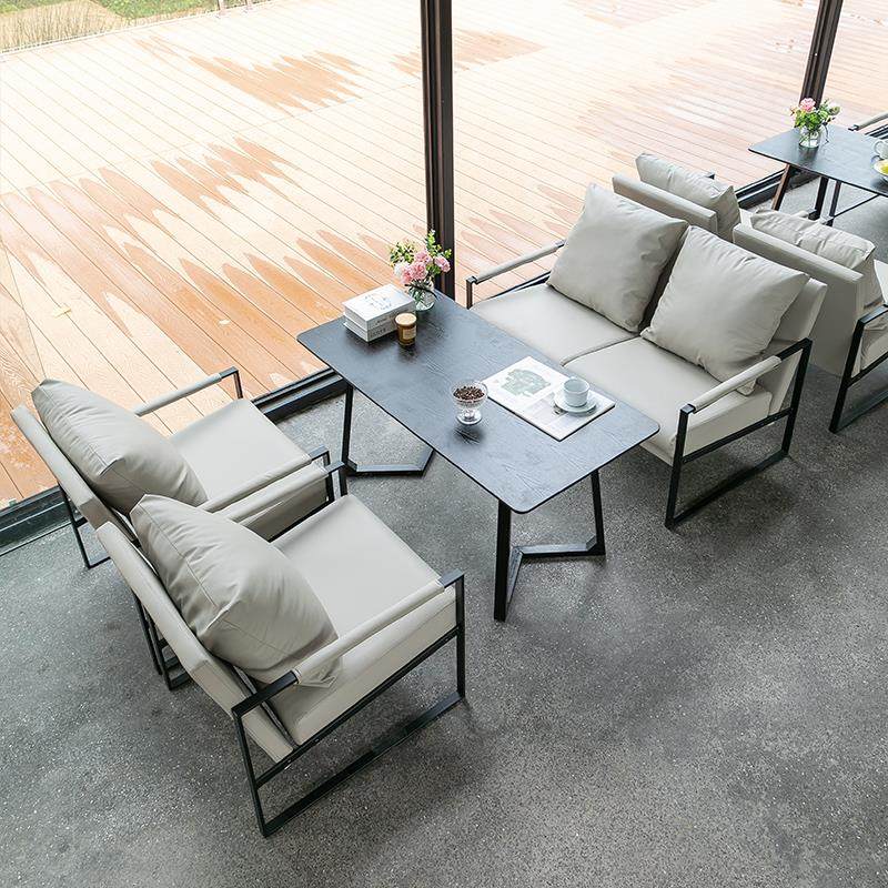 网红咖啡店沙发桌椅组合奶茶店书吧清吧餐厅沙发洽谈休闲皮椅商用