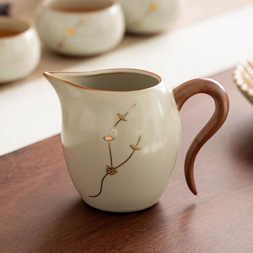 汝窑锔钉美人公道杯分茶器陶瓷茶海公杯家用泡茶陶瓷分茶器高档