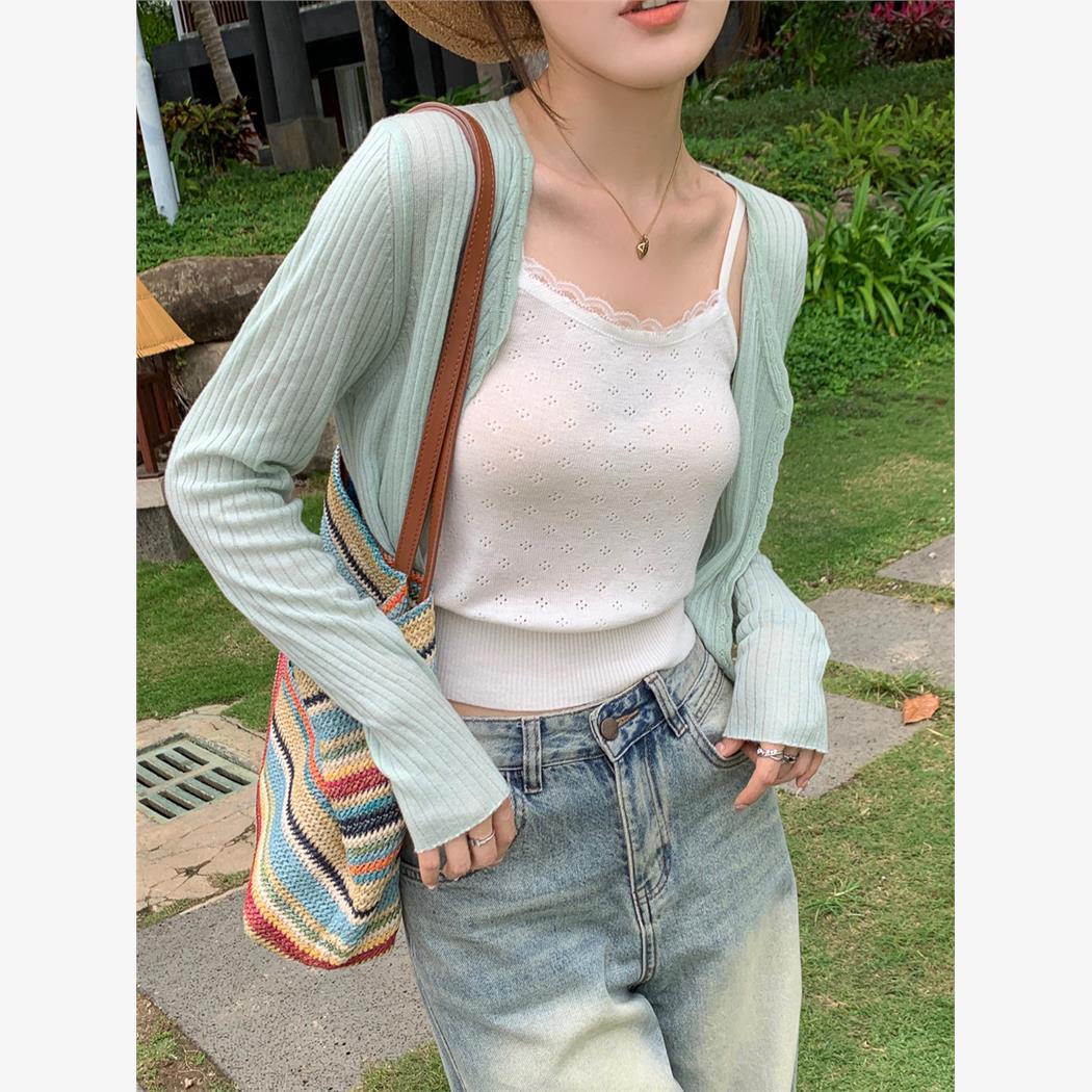 V领针织薄款开衫外搭女2025夏季女装新款高级感显瘦百搭防晒外套