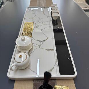 以里安轻奢家用排水茶盘高档方形干泡台小茶台精工奢石大理石茶海