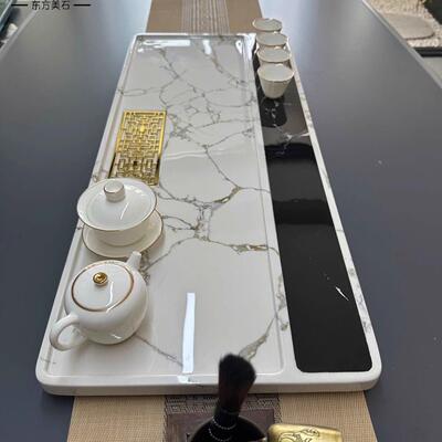 以里安轻奢家用排水茶盘高档方形干泡台小茶台精工奢石大理石茶海