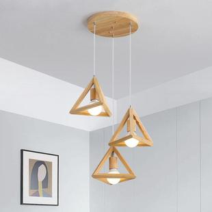 北欧实木饭厅吊灯三头吧台灯原木风格 卧室床头小吊灯具 木质灯日式