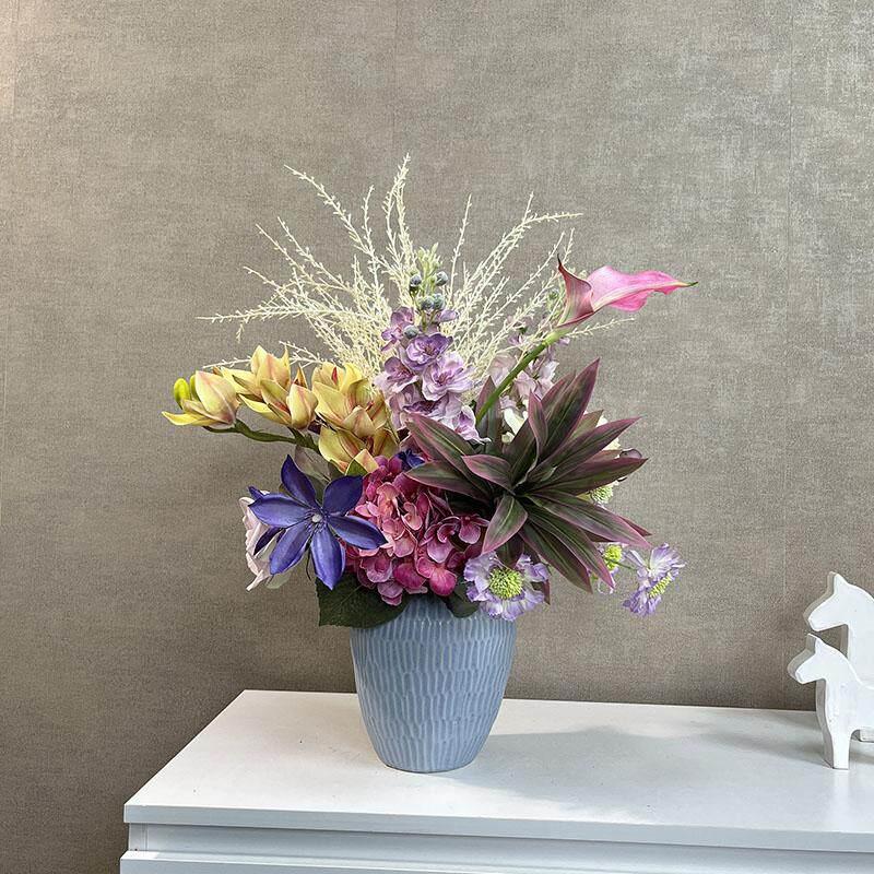手感百合花彷真花束餐桌摆件湿感玫瑰装饰假花客厅电视柜摆设花艺