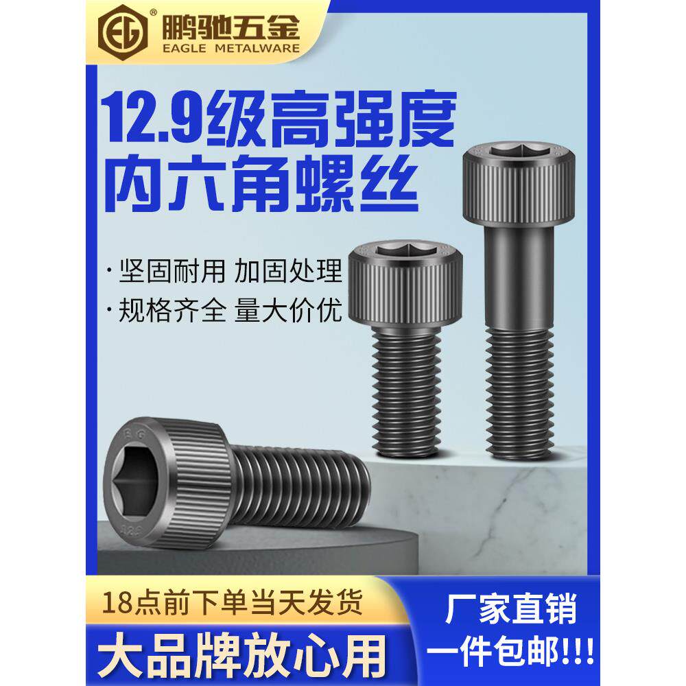 鹏驰全螺纹12.9级高强度内六角螺钉杯头螺栓圆柱头螺钉M1.6M4M5-M