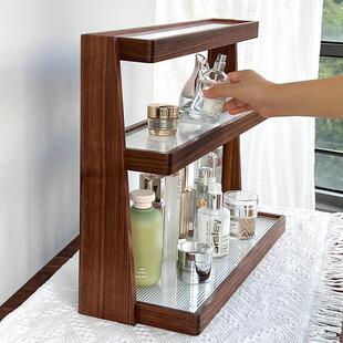 素风化妆品置物架高级感桌面轻奢实木化妆台护肤品收纳盒子大容量